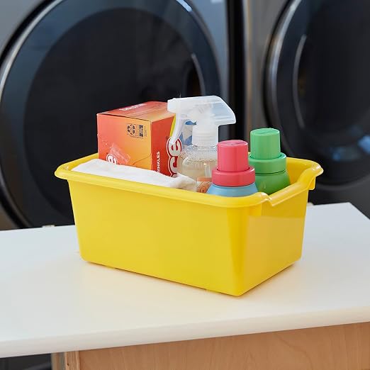 ECR4Kids Scoop Front Storage Bins, Multipurpose Organization, Yellow, 10-Piece | Durable plastic, GREENGUARD Gold Certified, 1.2 gallon capacity, lightweight & nestable, built-in handle, classroom/home use