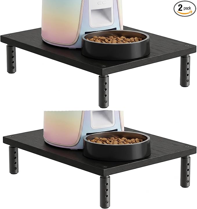 OPNICE Adjustable Cat Food Stand, Elevated Cat Feeder Stand with 4 Height Settings, Automatic Cat Feeder & Tradition Bowls, Raised Pet Feeding Table Station for Cats & Small Dogs, Black 2-Pack