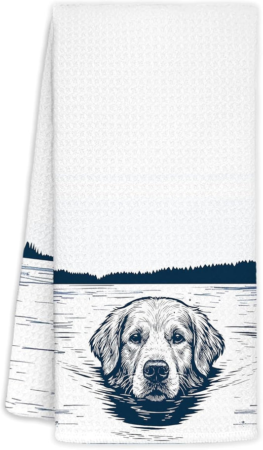 Lake House Decor Dish Towels,Funny Lake Dog Kitchen Towels Decorative,Lake House Gifts,Dog Lover Mom Gifts Hand Towels Drying Cloth for Kitchen Bathroom Decor,16x24 Inch