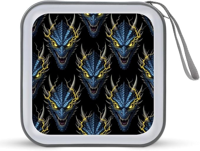 Portable Hard Shell DVD Storage Cool Black Gold Dragon, 40-Disc Binder with Carry Strap, Protective Case for Movies Music Travel