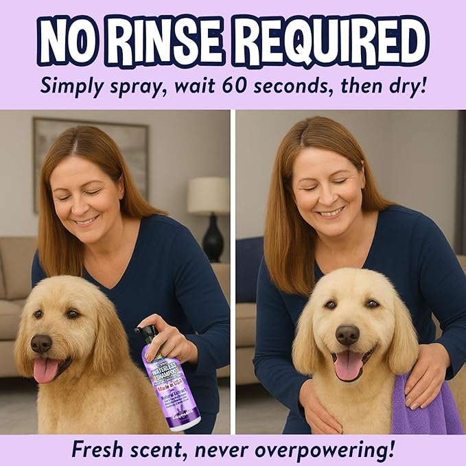 Bodhi Dog Waterless Shampoo - No Rinse Dry Shampoo for Dogs & Cats - Naturally Neutralizes Pet Smelly Odor - Safe for Puppies, Allergies & Sensitive Skin - Made in USA - Lavender (17 Fl Oz)