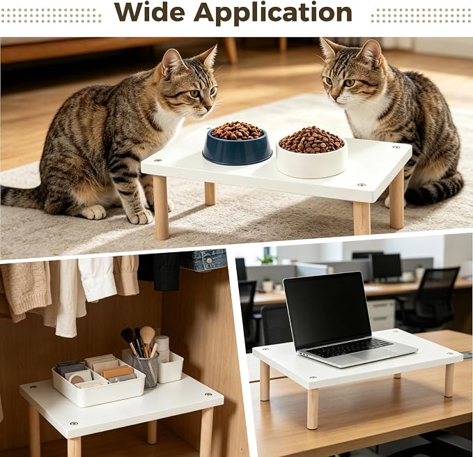 Wood Monitor Stand Riser, Desktop Organizer, Elevated Display Shelf for Laptop, Printer, Office Desk, Cat Feeding Table, Easy Assembly, 15.7 x 9.4 x 5.8 inch, White