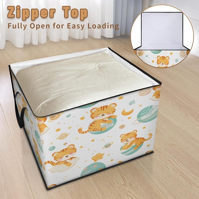 Cute Large Storage Bags, Fabric Bed Storage Containers, Foldable Closet Organizers for Blanket, Clothing, Comforter, Bedding, Cute Tiger