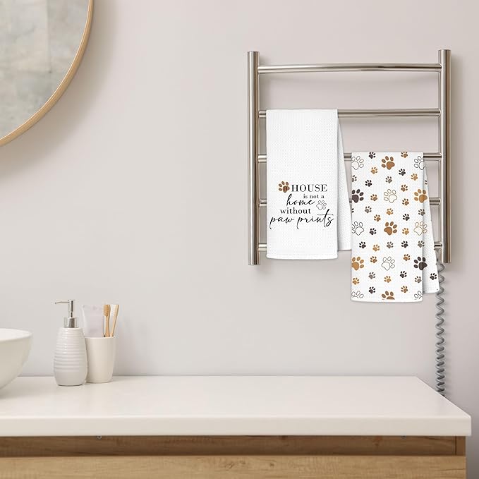 Dog Themed Gifts Kitchen Towels 16x24 Inch, A House is Not a Home Without Paw Prints Decorative Hand Towels for Bathroom, Dog Mom Lovers Gifts Dish Tea Towel Drying Cloth Set of 2
