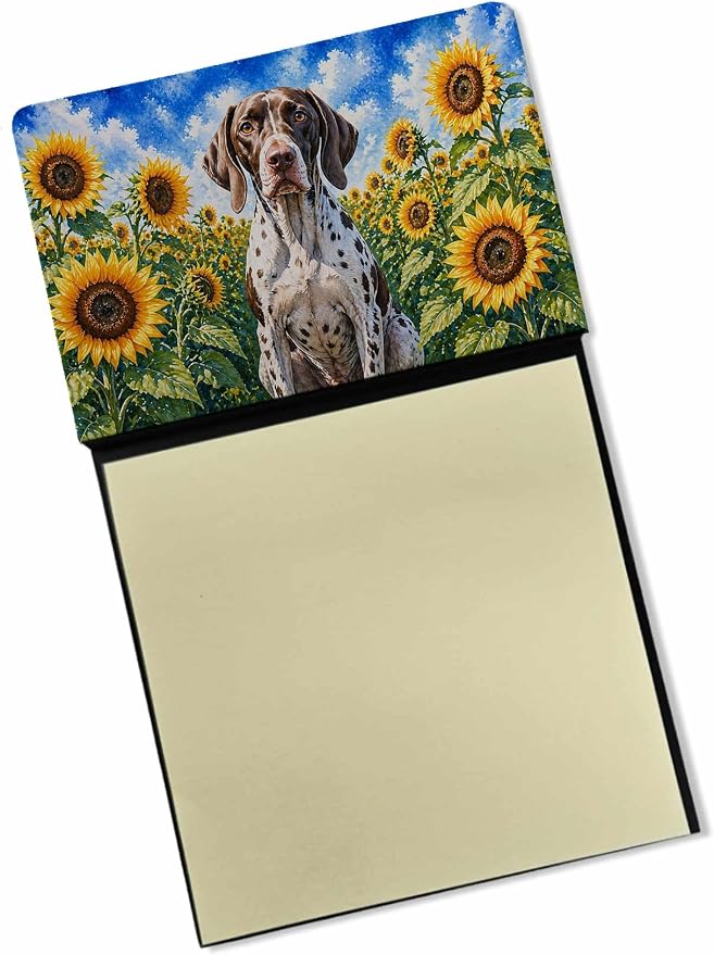 Caroline's Treasures Pointer in Sunflowers Watercolor Sticky Note Holder Refillable Dispenser Desk Accessory 3x3 Pad Gift