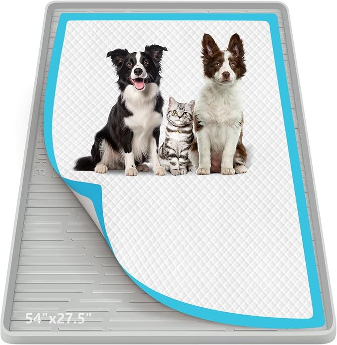 Pee Pad Holder for Dogs 54"x 27.5" Extra Large Silicone Puppy Pee Pad Tray | Potty Pad Holder with Raised Edge, Leak-Proof, No Spill Pet Training Pads Mat for Floor Protection, No Pee Pads