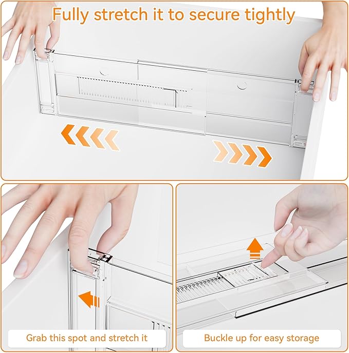 4 Pack Clear Acrylic Drawer Divider 6 Inch High,Expandable from 14-20'',Adjustable Dresser Drawer Dividers for Baby Clothing,Underwear and Sock,Separators,Deep Drawer Separators for Kitchen