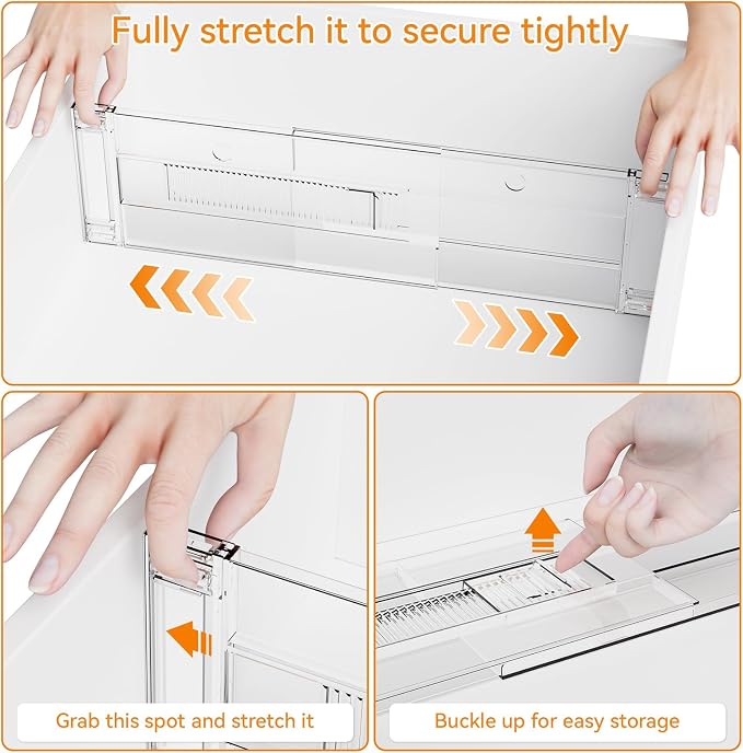 8 Pack Clear Acrylic Drawer Divider 6 Inch High,Expandable from 14-20'',Adjustable Dresser Drawer Dividers for Baby Clothing,Underwear and Sock,Separators,Deep Drawer Separators for Kitchen