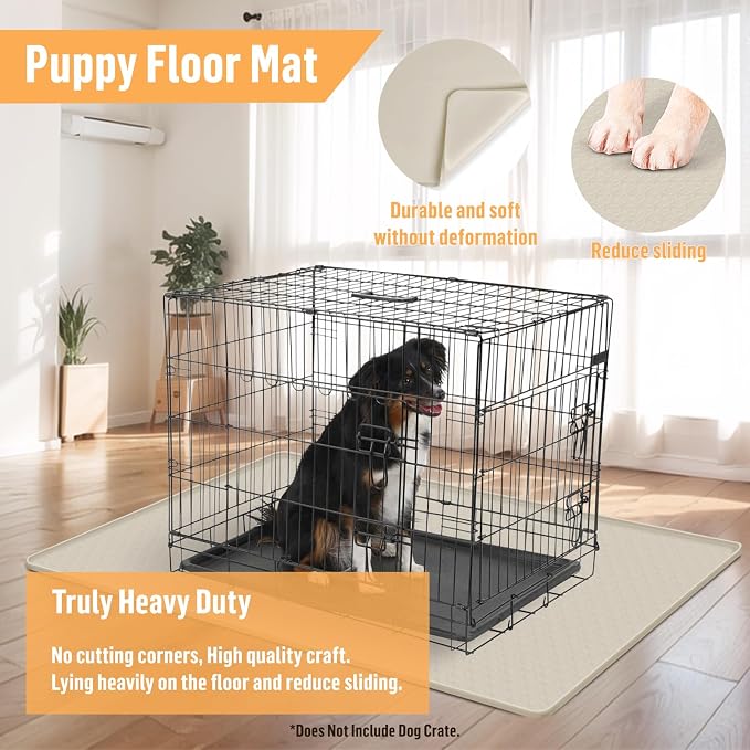 Silicone Dog Bed Mat 51"x 25.6" Crate Mat for Dog Cages, Beige | Extra Large Kennel Mat with Raised Edge, Washable, Leakproof, Waterproof Dog Mat for Crate, Dog Floor Mat to Protect Floors