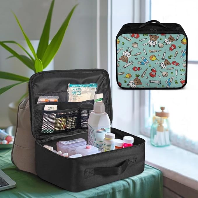 Cute First Aid Bag Empty Bear Doctors Medical Bag Empty Medium Portable First Aid Pouches Empty Pink Medical Supplies Organizer Bag for School Kids Student Car Home Camping Hiking