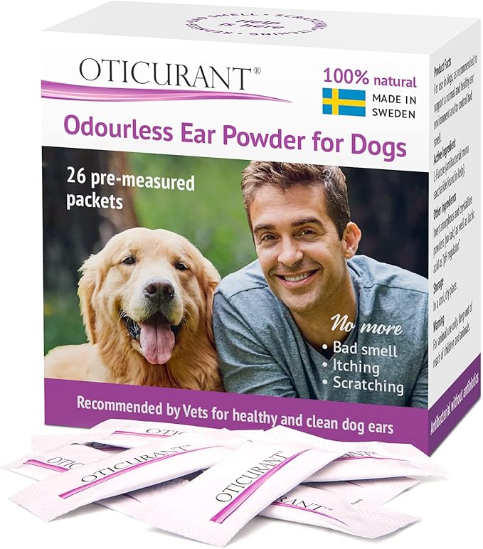Pet Ear Powder for Dogs | No More Itching, Scratching or Bad Smell | Reduces Waxy Build Up | No Cleaning Solution Drops or Wash Needed | 26 Easy-Dose Packets