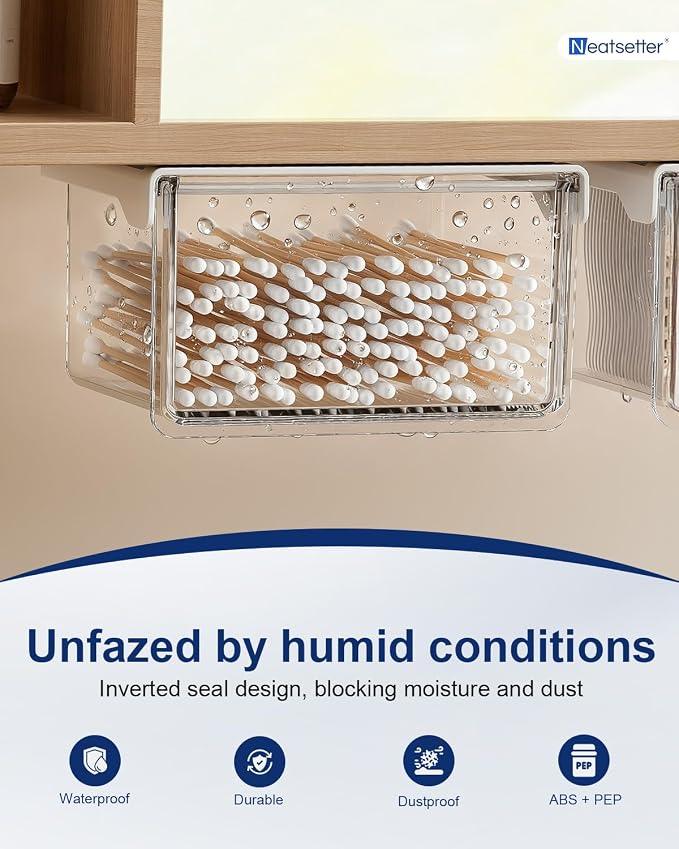 Hanging Cabinet Organizer – 33° Tilted Under Desk Drawer & Bathroom Storage – Self-Adhesive Clear Pull-Out Bins for Kitchen, Office & Vanity (Medium)