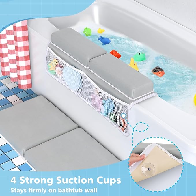 Tiikiy 1.5" Extra Thick Baby Bath Kneeler and Elbow Rest Set, Memory Foam Pad with 4 Organizer Pockets, Comfort Support for Bathing Baby & Pets - Gray Green