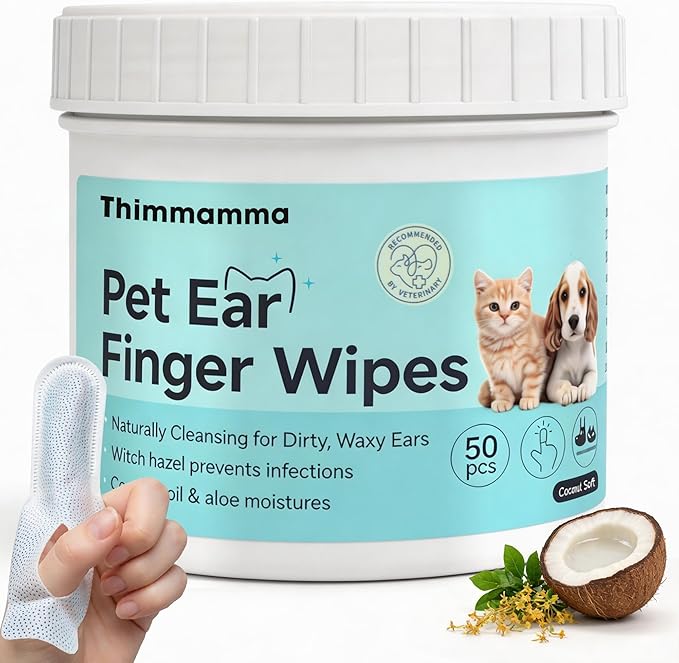 Dog Teeth Cleaning Wipes, Pet Dental Cleaning Finger Wipes Tooth Brushing Kit for Dogs Cats Remove Plaque Tartar Bad Breath Ear Wax, 50 Pcs Dog Healthy Mouth Tooth Wipes for Pets Daily Care, Coconut