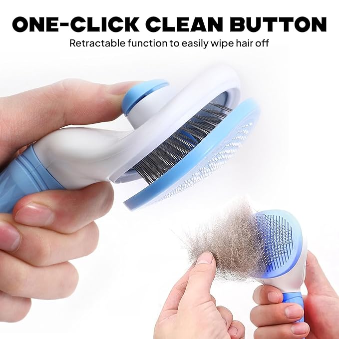 Self-Cleaning Pet Grooming Brush – Professional Stainless Steel Slicker Brush for Dogs & Cats – Includes FREE Bonus Hair Comb