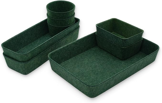 Welaxy Drawer Organizer Tray Quiet luxury 8pc Storage Bin Forest green | Sustainable material soft yet sturdy,multi-purpose storage, sleek minimalist lifestyle