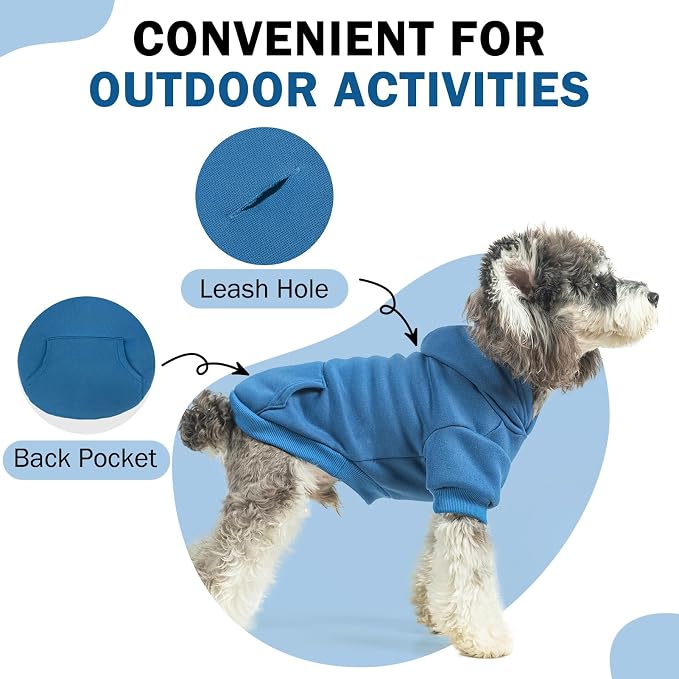 SCENEREAL Dog Hoodie Sweaters for Small Medium Large Size Dogs, Fleece Dog Sweatshirt with Hat and Pocket,Soft Cold Winter All Weather Dog Clothes for S to XL Sized Dogs, Blue M