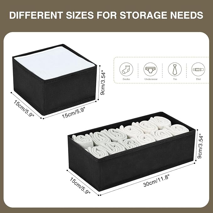 DIMJ Drawer Organizers, Set of 12 Clothes Drawer Organizer, Foldable Closet Drawer Organizer, Dresser Drawer Organizers Dividers for Baby Clothes, Socks, Belt, Tie (Black)
