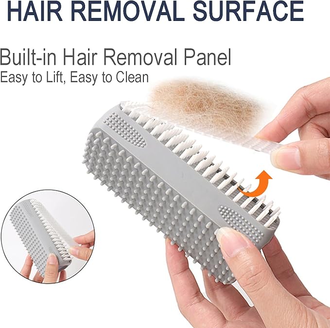 Triangular Wrap-Around Pet Grooming & Bath Brush for Dogs & Cats – 3-in-1 Silicone Dog Bath Brush with Deshedding Bristles, Massage Cones & Deep Cleaning Nubs, Soft Flexible Self-Cleaning Design,Gray