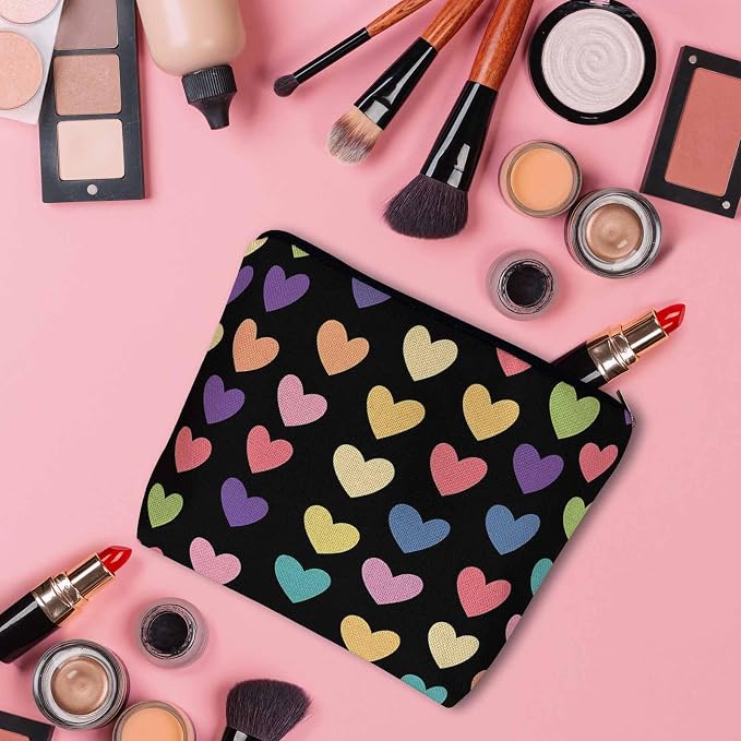 Makeup Bag Heart Makeup Bags For Purse Pouch, Colorful Love Hearts Travel Toiletry Bag Cosmetic Bag Makeup Bags Flax Makeup Organizer Bag Pencil Pouch For Man Woman