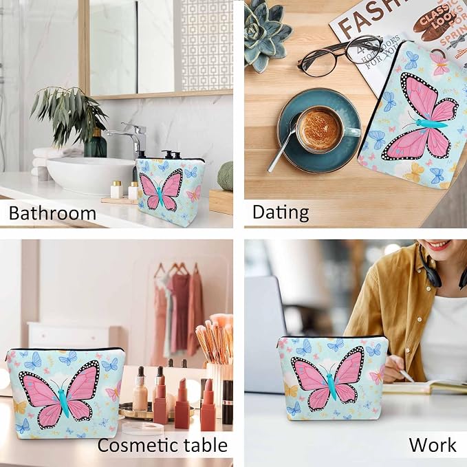 Makeup Bag For Purse Butterfly, Colorful Butterflies Garden Butterfly Cosmetic Bags For Women With Zipper Travel Toiletry Pouch Makeup Bags Makeup Organizers Purse For Toiletries Cosmetics