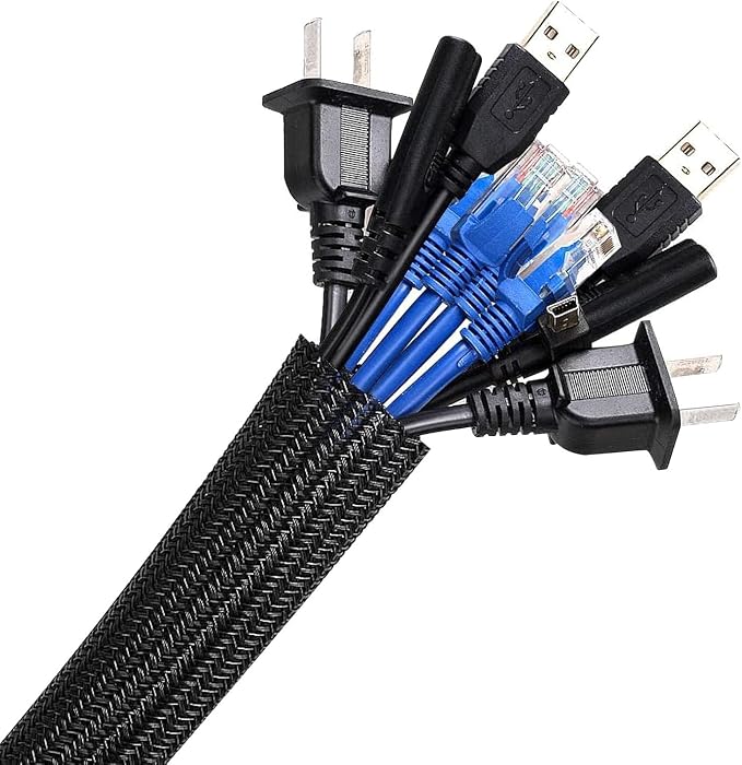AGPTEK Cable Sleeve, 6.6ft - 1.5 inch Cable Management Cord Hider, Black | Desk Cord Cover Organizer Wire Hider for Office Computer TV Wire Loom Tubing Pet-Proof Cord Protector from Cat Dog Chewing