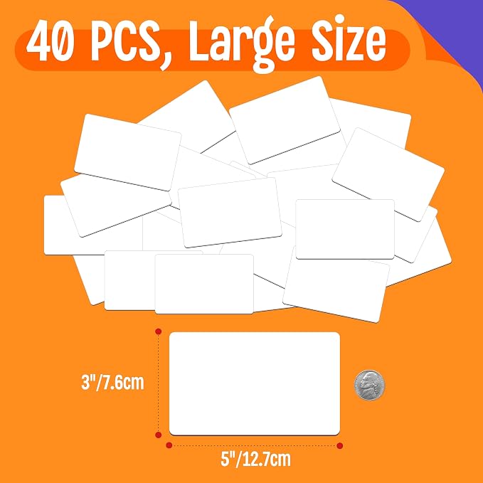 Magnetic Blank Label, 40 PCS Dry Erase Reusable Name Tag Stickers White Reusable Magnets for Whiteboards Locker Fridge School Office Home (Each Measures 3" x 5")