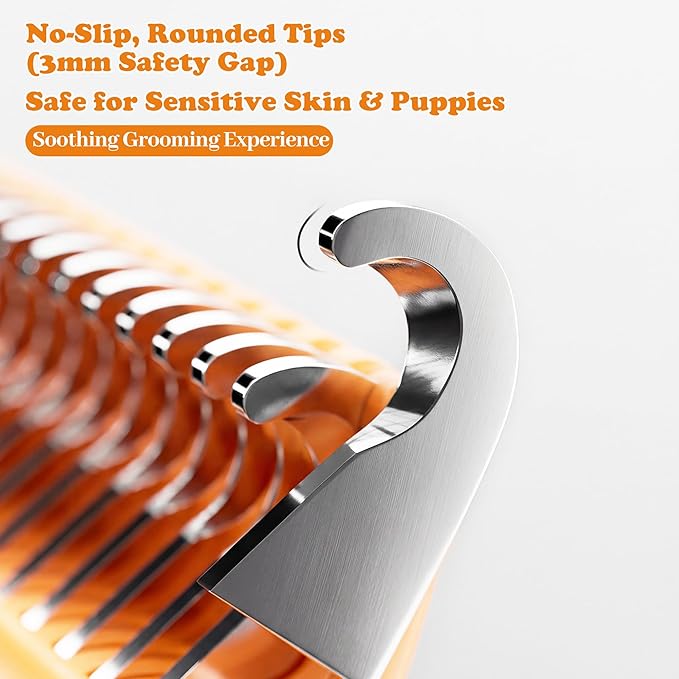 Undercoat Rake & Self-Cleaning Deshedding Brush for Dogs & Cats, Removes Mats & 95% Loose Hair, Grooming Tool for Long Hair Pets - Orange