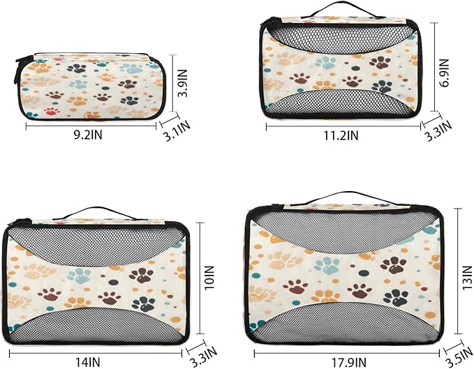 4 Set Packing Cubes for Travel, Cat Paw Print Packing Cubes for Women, Travel Luggage Packing Organizers, Packing Cube Set, Dog Pet Paw Print