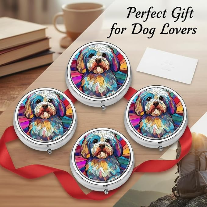Havanese Dog Small Box for Pill,3 Compartment Pill Case Travel Medicine,Portable Pocket or Purse Pill Organizer Container Holder Hold Vitamins, Medication, Fish Oil Supplements