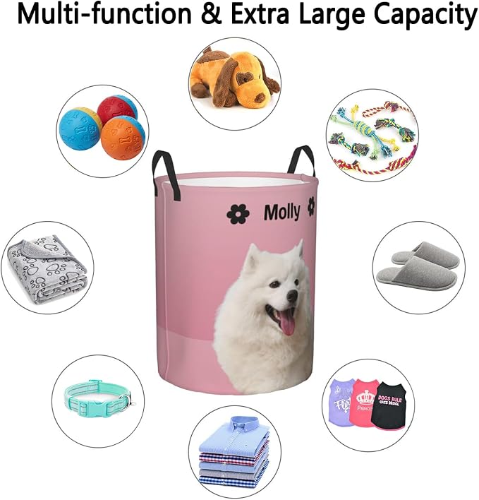 Personalized Large Dog Toy Storage Basket Bin Collapsible Custom Pet Stuff Box Chest Container for Living Room Organizer for Dog Toys,Dog Food,Blankets,Clothing (Pink)