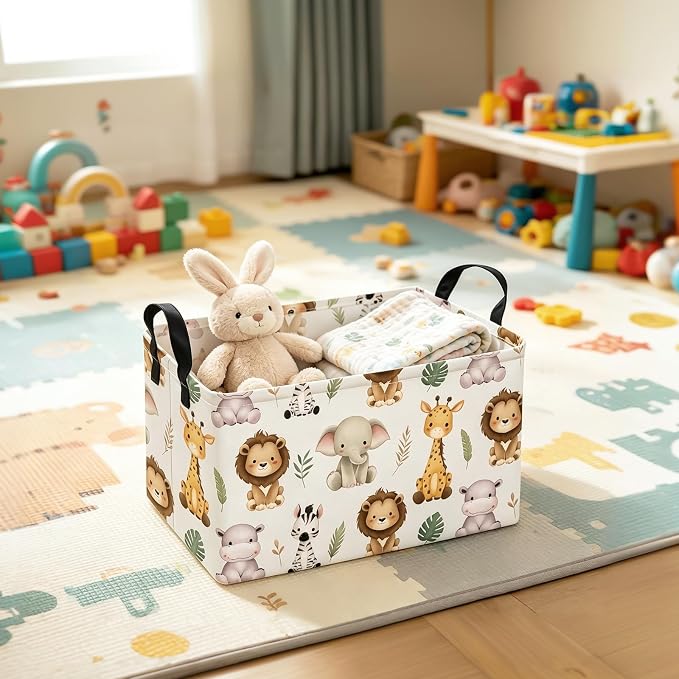 Rectangle Foldable Storage Basket Handles For Home, Cute animal | Waterproof canvas material, reinforced handles, perfect for shelf use, organizes clothes, daily items and pet supplies