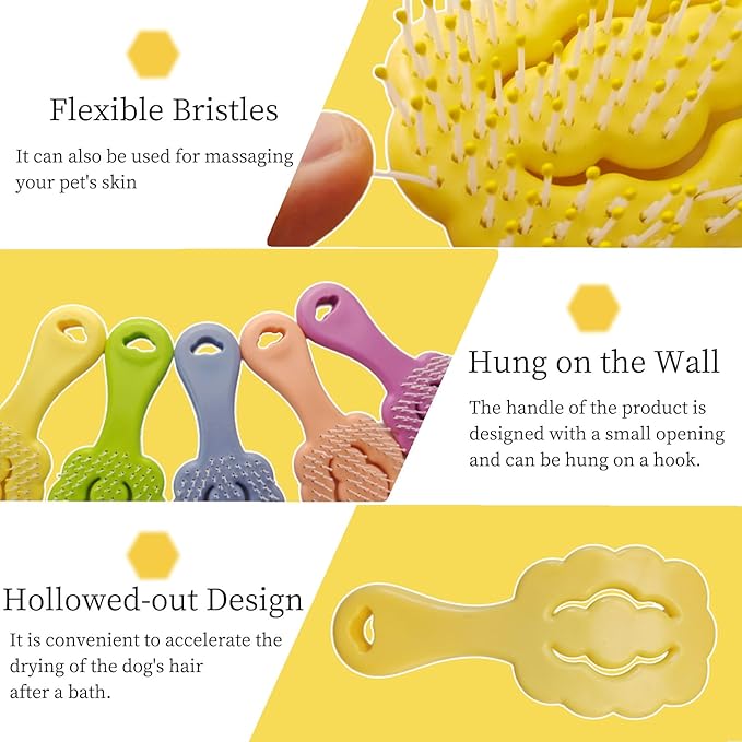 Cloud-Shaped Soft Bristle Small Dog Brush - Hollow Back Design for Easy Grooming - Ideal for Yorkie, Shih Tzu, Maltese Maltipoo Pomeranian- Puppy Essentials , Pet Hair Removal Essentials (Yellow)