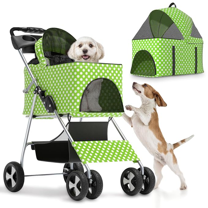 Magshion 3-in-1 Foldable Pet Stroller for Small to Medium Dogs and Cats | Dog Travel Jogger with Detachable Carrier, Cup Holder & Storage Basket, For Small/Medium Dogs & Cats Up to 33 lbs