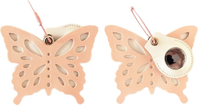 PU Leather Luggage Tag with Airtag Holder Case Set and Name ID Label | Hidden Compartment for AirTag Travel Suitcase Tracking Case with Stainless Steel Loop,Cute Fruit Plant Styles,Butterfly