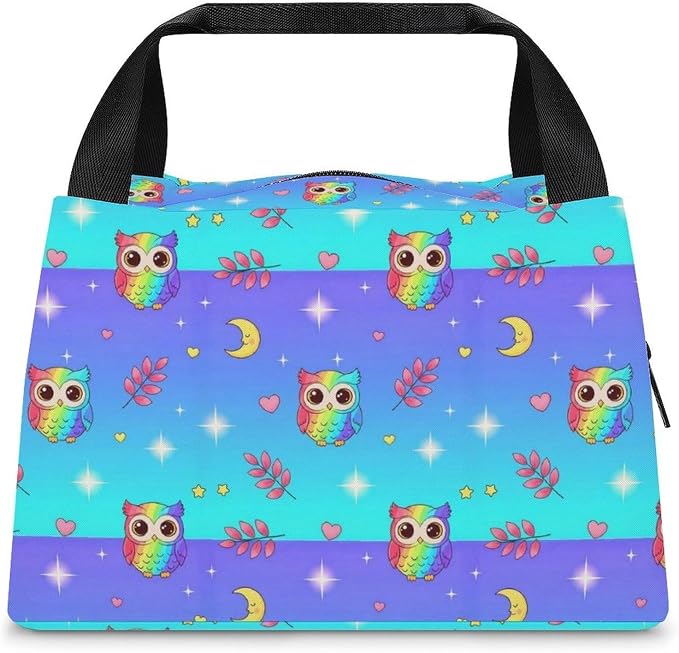 Reusable Insulated Cooler Lunch Tote, Owl Moon Purple | for Outdoor Use, Portable and Spacious, Leakproof Food Storage Bag, for Drinks Meals Fruits