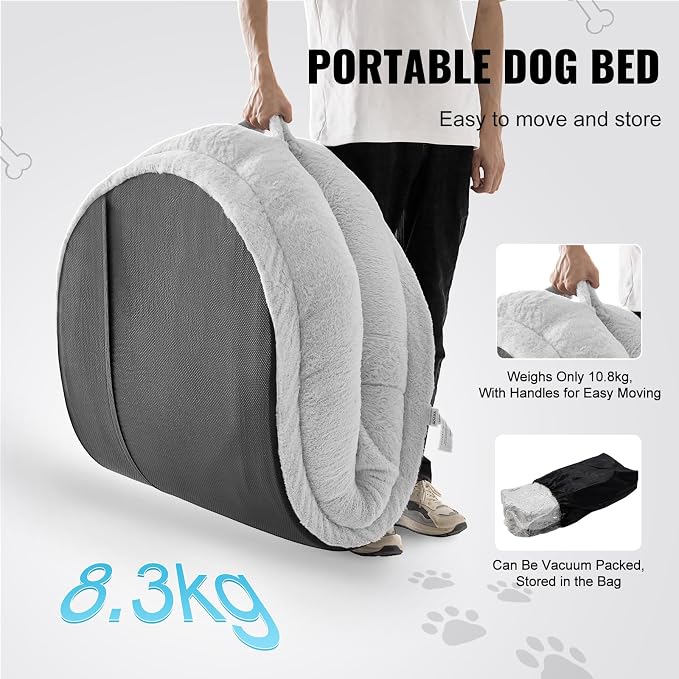 VEVOR Human Dog Bed, 67.7"x35"x9.8" Human Dog Bed for Adult People, Large Size Beds with Washable Faux Rabbit Fur Cover, Egg Orthopedic Foam, Storage Pocket, Bean Beds for You and Pet, Light Grey