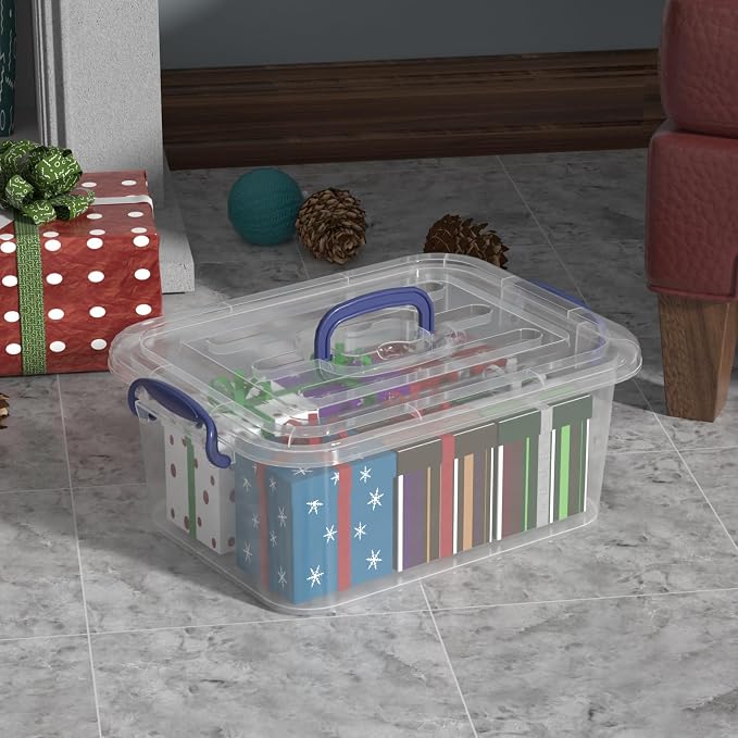 8 Quart Clear Plastic Storage Latch Tote Box with Handle, 2 Packs | Latching Organizing Container Bin with Lids