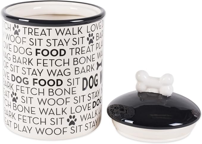Bone Dry Dog Bone Ceramic Pet Bowl & Canister, Canister, 5.5x5.5x8.25, Black/White