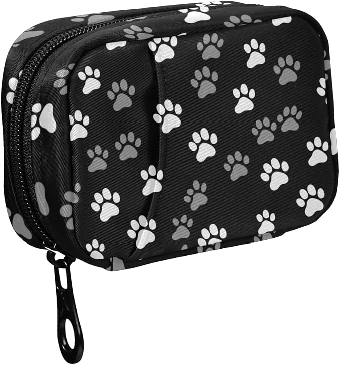 Fustylead Design Cute Paw Prints in White and Gray Pill Organizer and Storage Weekly with Zipper, Removable Pill Box Portable Medicine Organizer for Vitamin Fish Oil Supplement