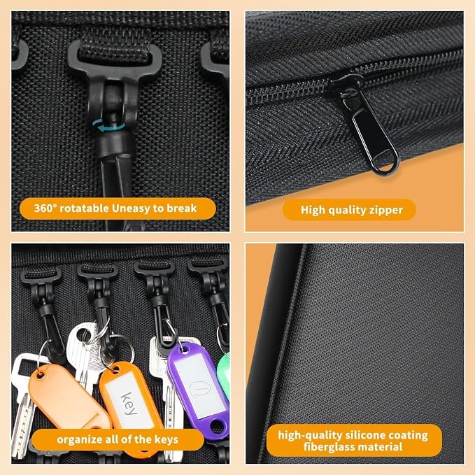 Sdstone Portable Zippered Key Case,Fireproof and Waterproof Key Organizer with 42 Key Hooks and Tags, Portable Key Binder,Key Storage for Real Estate Sales,Hotel Executives, Car Service
