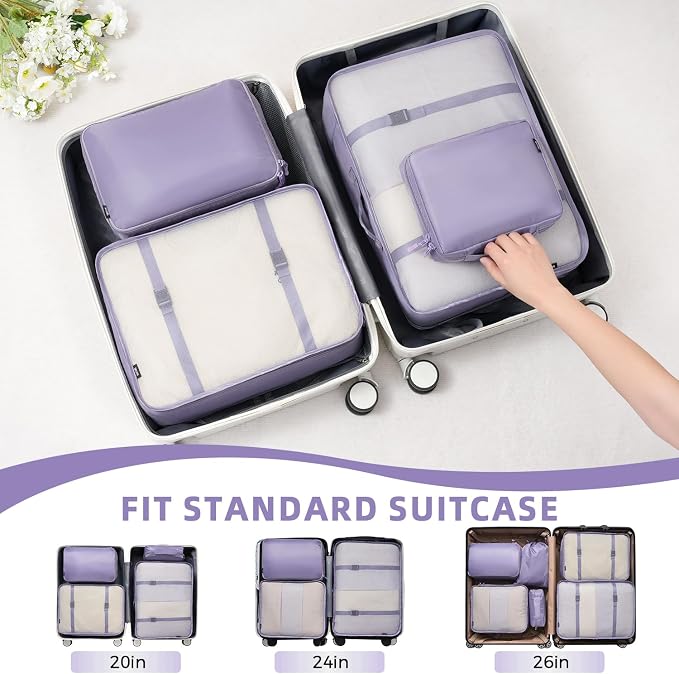 BAGAIL 8 Set Packing Cubes Luggage Packing Organizers for Travel Accessories-Dusty Purple