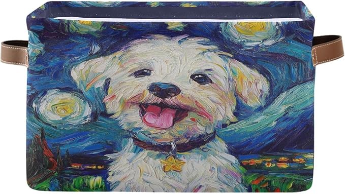 Dog Starry Night Blue Rectangular Storage Bin Basket with Handles - Laundry Hamper Nursery Storage Storage Baskets