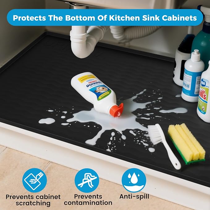 URMONA 34'' x 19'' Waterproof Silicone Under Sink Mat Cabinet and Counter Protector, Shelf Liner for Kitchen and Bathroom, Storage and Organizers, Litter Mat, Pet Cat Puppy Essentials(Brown)