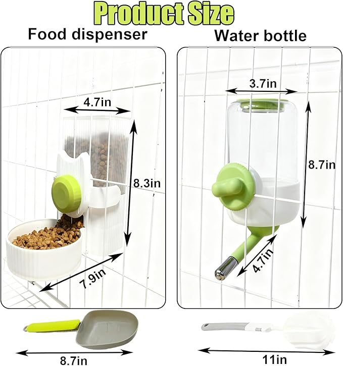 Rabbit Gravity Feeder Waterer Set Automatic Guinea Pig Food Water Dispenser Food Water Bowl Feeding Station for Puppy Kitten Guinea Pigs Chinchilla Hedgehog Small Animals (Green)