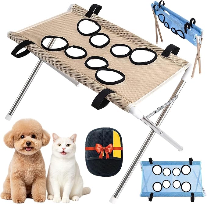 2-in-1 Foldable Pet Grooming Bed, Foldable Pet Bathing Stand with Strap | Foldable Pet Bathing Station, Dog Grooming Hammock, Quick Dry Mesh Table, Secure Support Strap, Nail Trimming Slingent