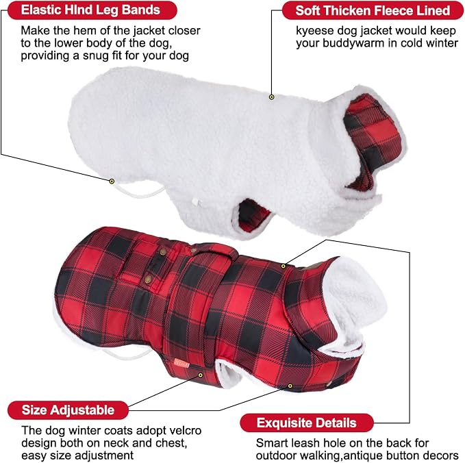 KYEESE Dog Coat Soft Pet Coat with Leash Hole Windproof Dogs Jacket with Fleece Lined Warm Pets Clothes for Cold Weather Thick Pet Winter Puffer Coat with Pocket Waterproof Dog Coats for Large Dogs