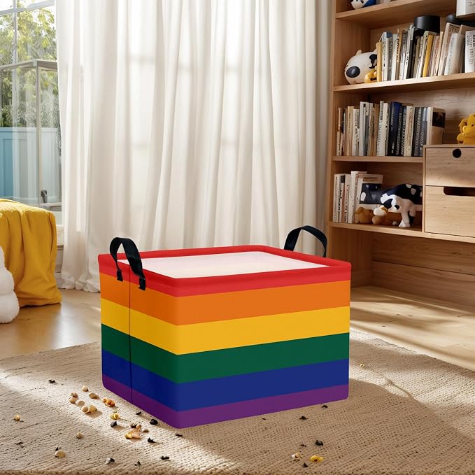 Rainbow Storage Baskets for Shelves for Classroom and Nursery Bin & Toy Organizer for Baby Room (Colorful Stripes)