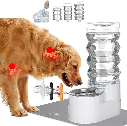 RIZZARI 9L Water Dispenser for Dogs: Ion Exchange System with Activated Carbon - Helps Prevent Urinary Stones - Supports Spinal Health in Senior Dogs - Automatic Stainless Steel Pet Feeder for Garage