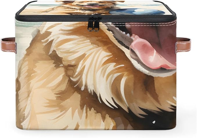 Dog Puppy Foldable Storage Bin with Lid Zipper | Closet Shelf Organizer, Boxes, Basket Containers for Home, Lidded Storage Cube for Bedroom, Waterproof, with Handles